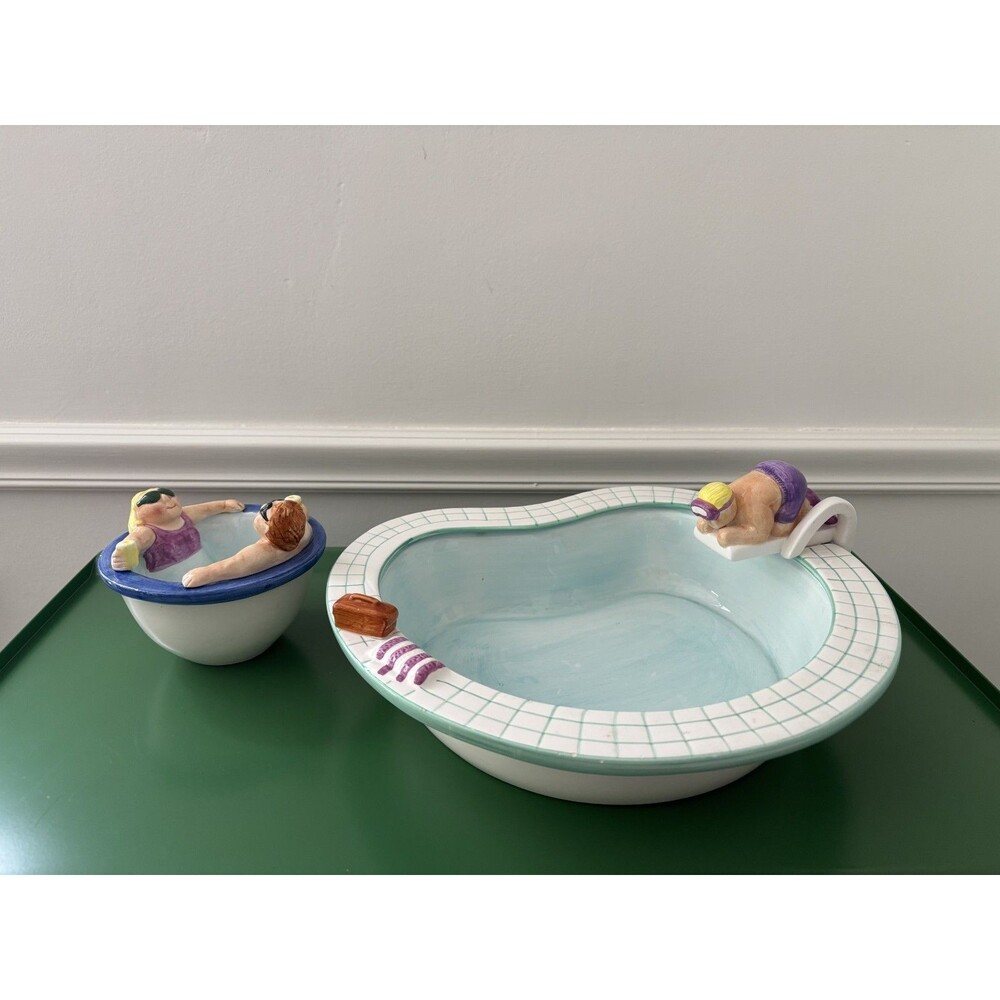 Vintage LOTUS 1995 Swimming Pool Hot Tub Party  Chip & Dip Set Ceramic